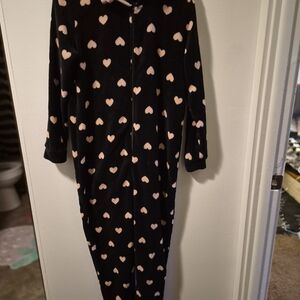 Heart Patterned Black And Pink Onesie Pajamas